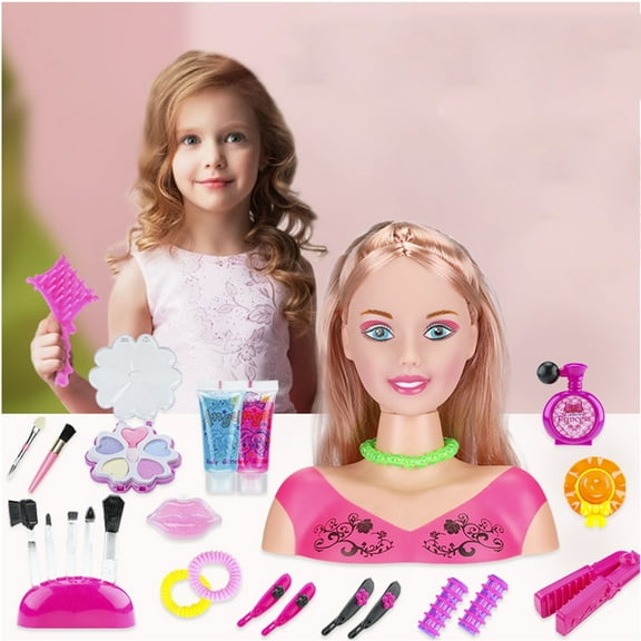 Hair Styling Doll Head | Deluxe Hairdresser Makeup Practice Mannequin | Soft Faux Hair with Accessories | Pretend Playset | 35-Piece Set | 24ml | DIY Salon Game