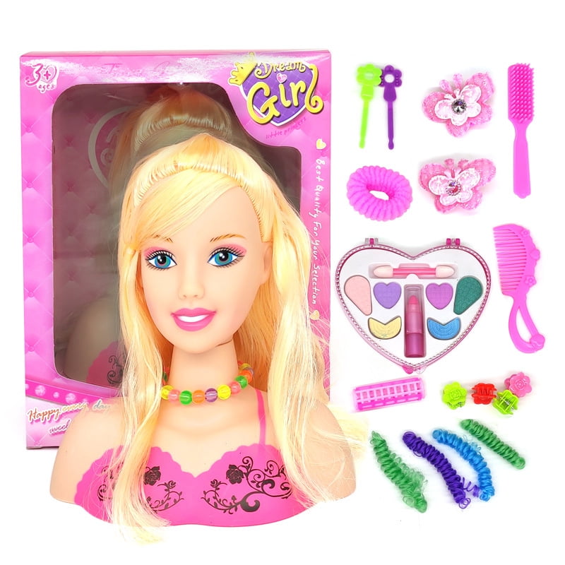 Hair Styling Head Doll, 17PCS Makeup Pretend Play Set For Girls For