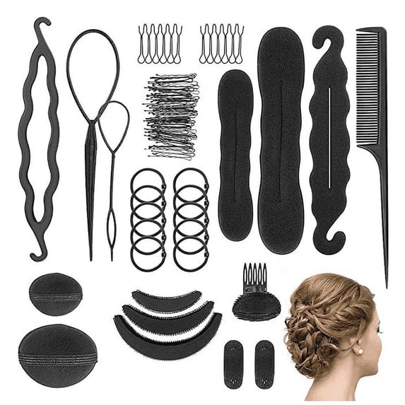 Hair Styling Set, 83 PCS DIY Hair Accessories Hair Modelling Tool Kit with Hair Bun Maker, Hair Clip, Hair Sponge,Hair Band,Topsy Tail Hair Tools for Girls Women