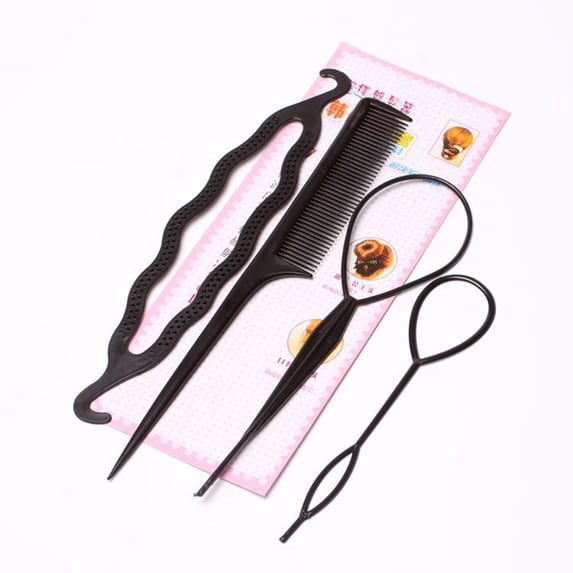 Hair Styling Tools, French Braiding Tools, 3pcs Hair Loop Styling Tool with 1pcs Rat Tail Comb for Girls and Women, Lightweight Durable Environmentally Friendly Plastic Hairdressing Set