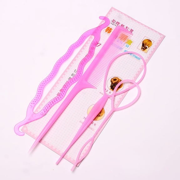 Hair Styling Tools, French Braiding Tools, 3pcs Hair Loop Styling Tool with 1pcs Rat Tail Comb for Girls and Women, Lightweight Durable Environmentally Friendly Plastic Hairdressing Set