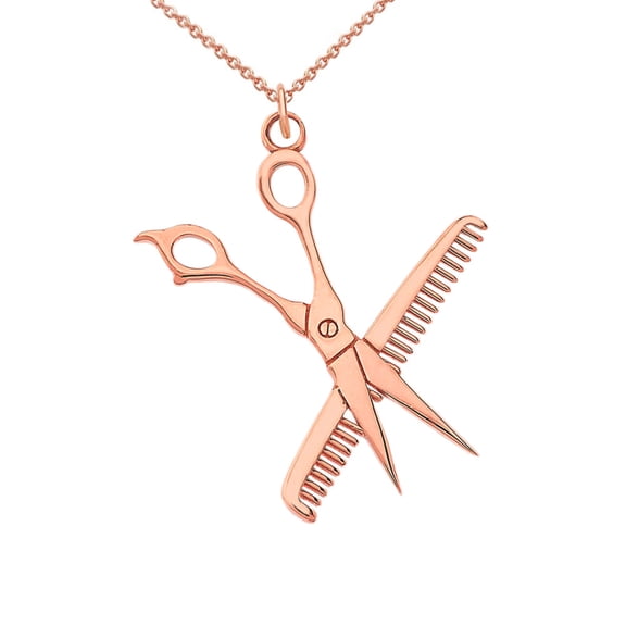 Hair Stylist Charm Pendant Necklace in Solid Gold (16 Inches)