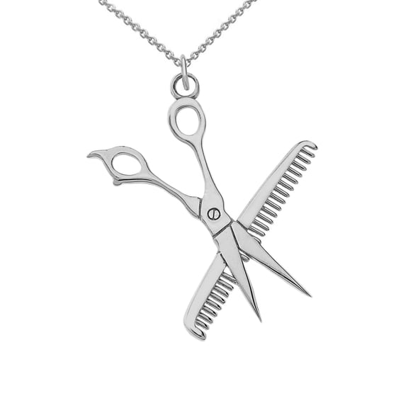 Hair Stylist Charm Pendant Necklace in Solid Gold (16 Inches)