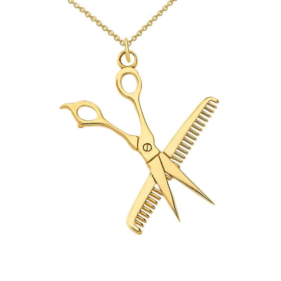 Hair Stylist Charm Pendant Necklace in Solid Gold (22 Inches)