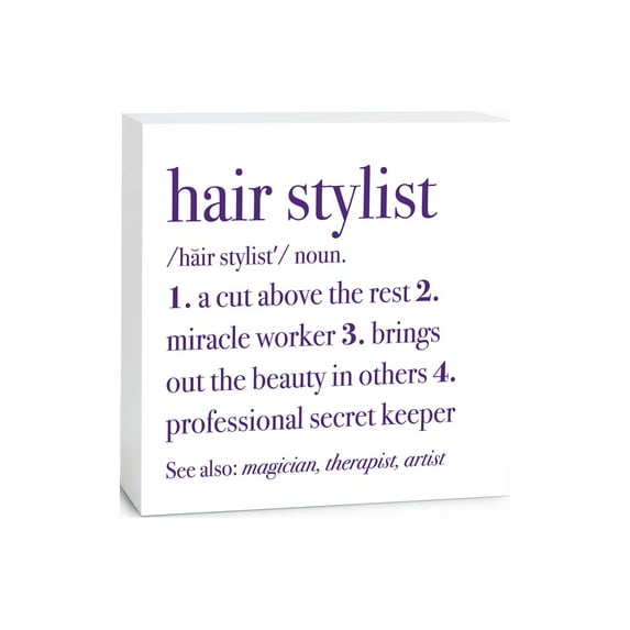 Hair Stylist Cut Above Rest Purple Script 5 x 5 Wood Tabletop Sign Plaque