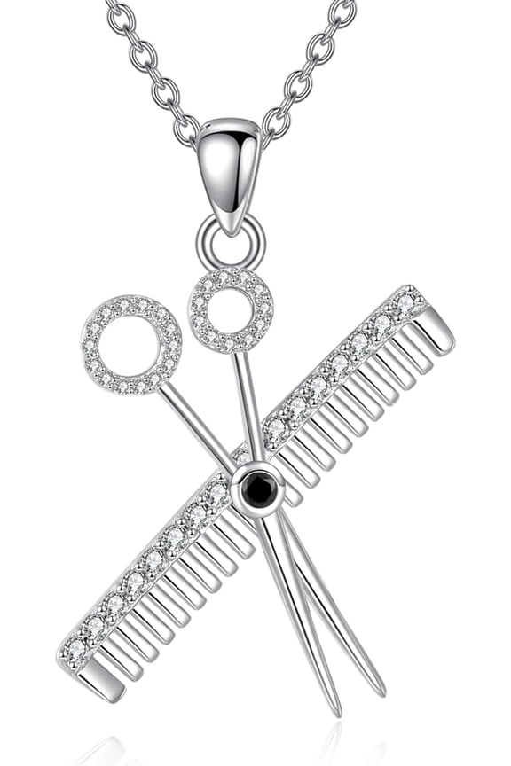 Hair Stylist Gifts 925 Sterling Silver Scissor Comb Necklace Hairdresser Jewelry Gifts for Women
