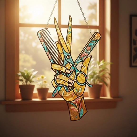 Hair Stylist Hairdresser Scissors Comb Acrylic Suncatcher - Vibrant Art | Salon Design | Unique Gift Idea | For Hairdressers | Window Decoration