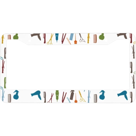 Hair Stylist Salon Hairdresser Scissors License Plate Frame 2 Pack, Universal Aluminum License Plate Holder Car Accessories with Screws for Women