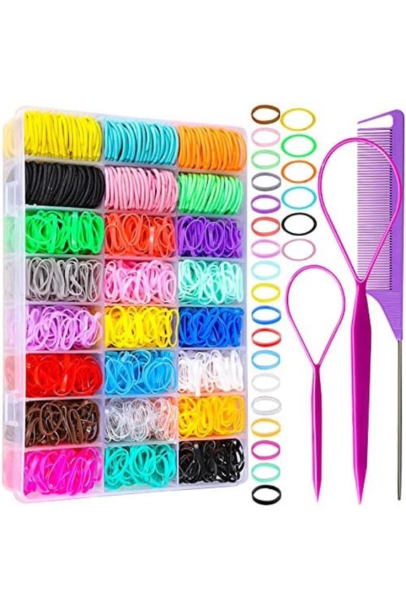 Hair Ties, 1500 count Elastic Hair Bands, 120 count  Hair Ties, Hair Accessories for Girl, , [multiple colors], With Hair Tail Tools, Rat Tail Comb