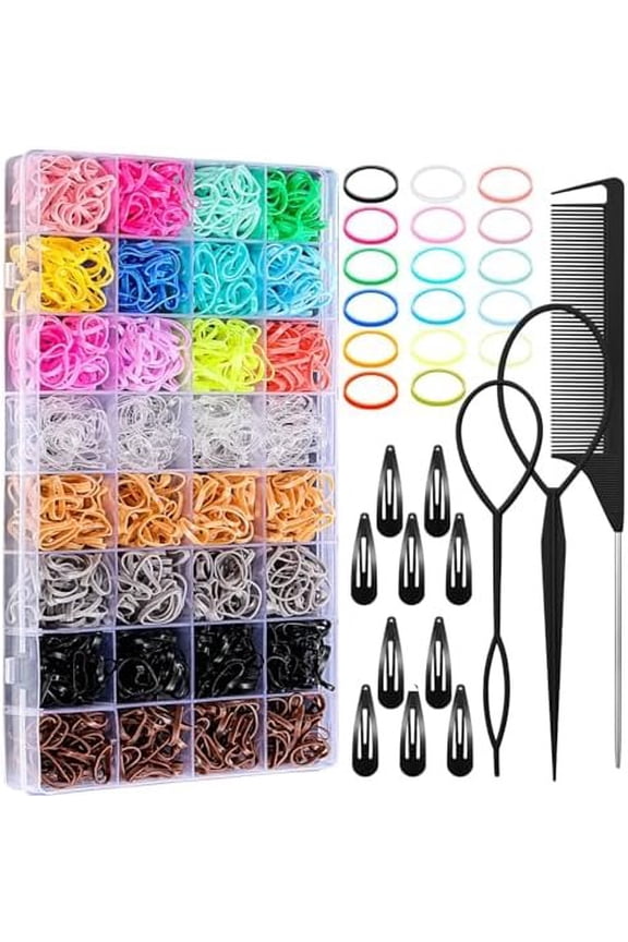 Hair Ties, 17 Colors Elastic Hair Rubber Bands, 2000 count Hair Ties with Hair Styling Tools Organizer Box for Girls, Women,