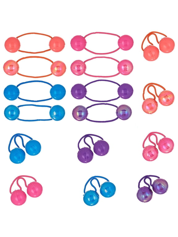 Hair Ties with Balls,TGY 16 Pcs Twin Bead Ponytail Balls,16mm Ponytail Holders Hair Ties for Girls & Kids,Colorful Elastic Hair Accessories for Braids & Pigtails