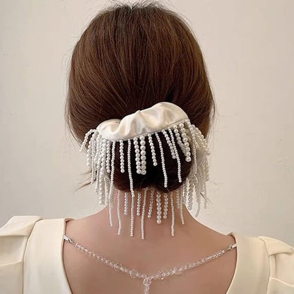 Hair Ties Big Large Pearl Beads Tassel Scrunchie for Girls Women