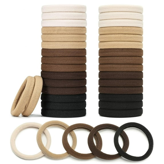 Hair Ties Black 100Count Extra Thick 5CM, Bulk Elastic Hair Bands for Thick Heavy Hair, Seamless Hair Accessories for Women, Girls, Ponytail Holder (Neutral Color)