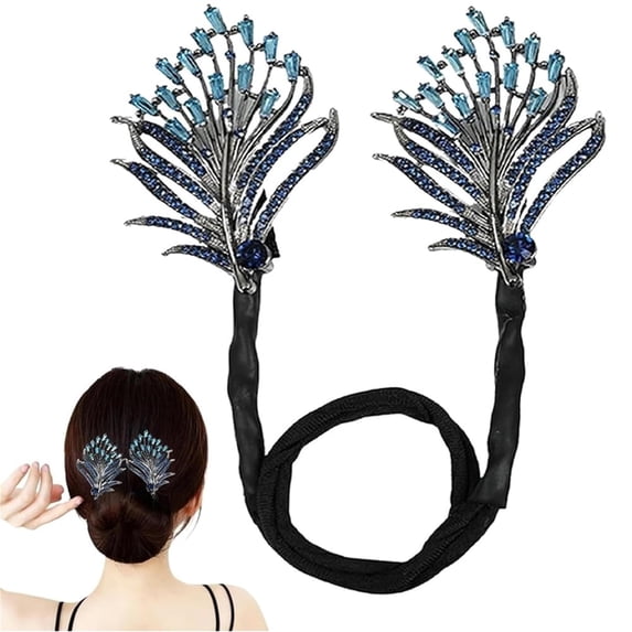 Hair Ties - Blue - Rhinestone Flower Hair Clip Elegant Lazy Hair Curler Bun Clips Bun Hair Twister Flowers Bun Maker, 1 Hair Tie, Easter, Wedding Makeup Organizers