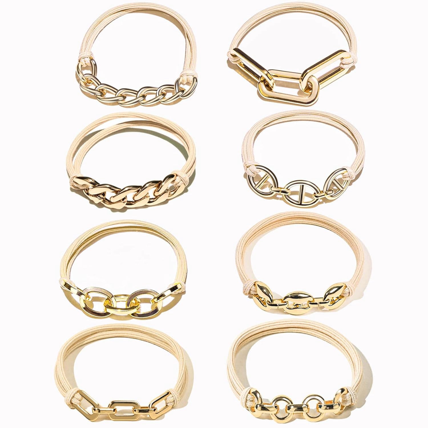 Hair Ties No Damage Gold Bracelet Hair Accessories, 8Pcs Practical Elastic Cute Hair Bands, Fashion Jewelry Ponytail Holders for Women, Thin or Thick Hair (8 Pack-Gold)