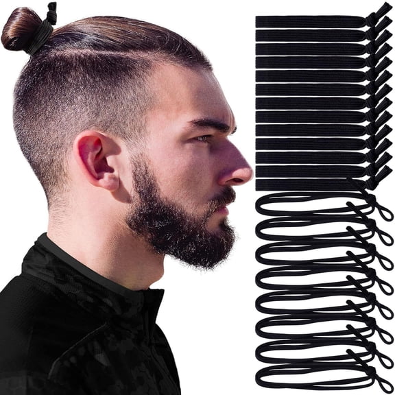 Hair Ties For Men, Super Elastic Knotted Hair Bands, Flat Wide Hair Tie Accessories Holder for Man Bun, Thick Long Curly Hair (Black)
