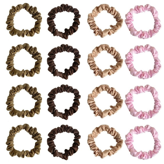 Hair Ties Silk Satin Scrunchies - Thin Elestics Ponytail Holder Hair Bands Skinny Scrunchy For Thick Curl Hair Soft Accessories for Women and Girls