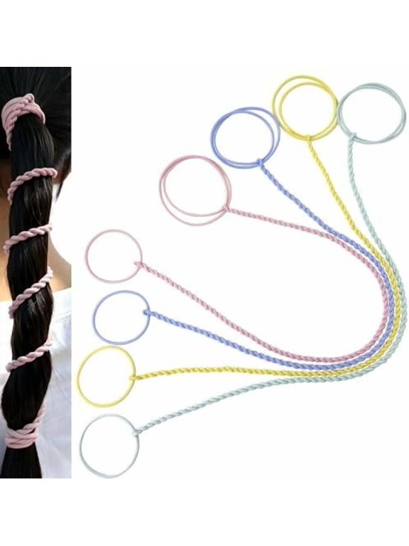 Hair Ties for Women, 16" 4 Packs Soft Nylon Elastic Ponytail Holders for Thick,Curly,Fine Hair Spiral Pony Tail Wrap Around Tie Long Womens Accessories for ,Swim,GYM (Yellow//Blue/Green)