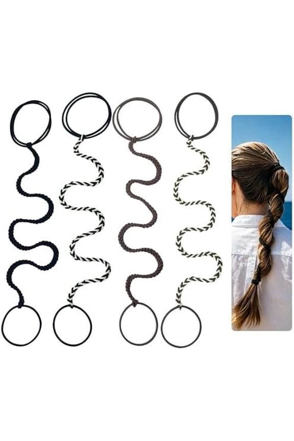 Hair Ties for Women, 16" 4 Packs Soft Nylon Elastic Ponytail Holders for Thick,Curly,Fine Hair Spiral Pony Tail Wrap Tie Long Womens Accessories for Swim,Riding,Running,Workout,GYM (Brown&Black)