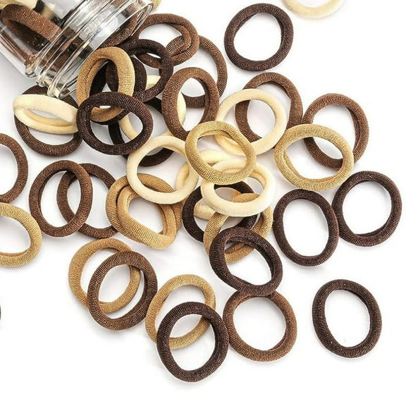 Hair Ties for Women and Kids Seamless 0.79in Mini Hair Band Cotton Ponytail Holder(100pcs Mixed Brown)