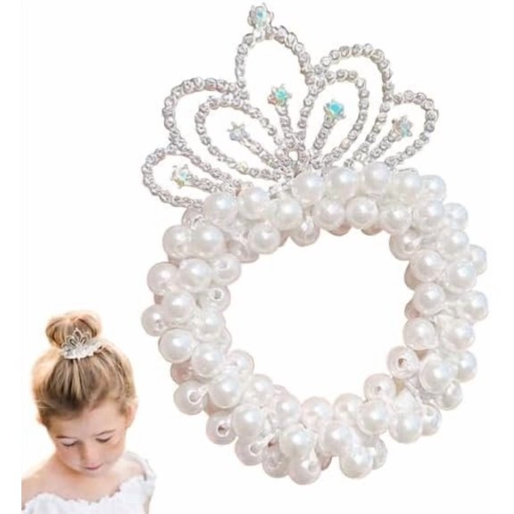 Hair Ties with Bead, 2.55 x 2.95 In Beaded Hair Ties with  and Crown, Bead  Hair Tie Scrunchie Princess  Shin Ponytail Holder for Girls