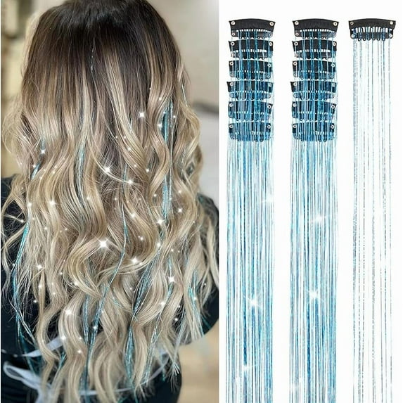 Hair Tinsel 12Pcs Clip in Rainbow Hair Accessories 20.5 Inch Fairy Hair Tinsel Kit for Women Girls Kids Glitter Extensions for Christmas Halloween New Year Party (Rainbow)