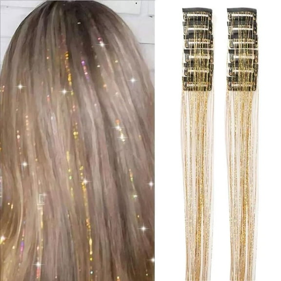 Hair Tinsel 12Pcs Clip in Rainbow Hair Accessories 20 Inch Fairy Hair Tinsel Kit for Women Girls Kids Glitter Extensions for Christmas Halloween New Year Party