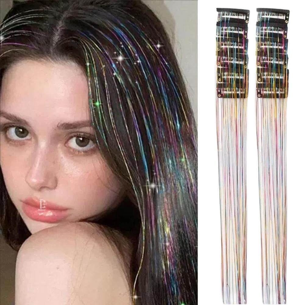 Hair Tinsel 12Pcs Clip in Rainbow Hair Accessories 20 Inch Fairy Hair ...