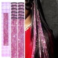 thumbnail image 1 of Hair Tinsel Clip in Dreamy Colorful Fairy Hair Tinsel Kit, 12 Pcs 24 Inch Glitter Clip in Hair Extensions for Girls Women Kids Christmas New Year Festival Party (Pink-Purple), 1 of 13