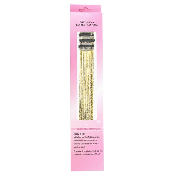 Hair Tinsel Clip, Gold (50Cm), Pack of 12 Pcs Colorful Glitter Accessories 20 Inch Clip in Extensions Accessories Kit for Women Girls Kids