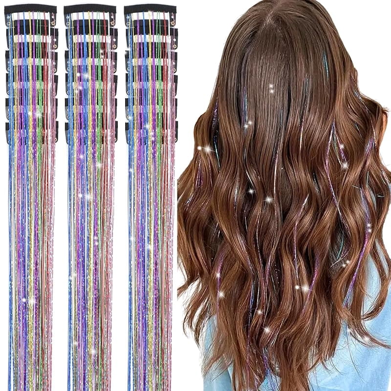 Hair Tinsel Pack Mit 12 Clips – 20 Zoll Goldenes Glitzerhaar, Festival-Accessoire