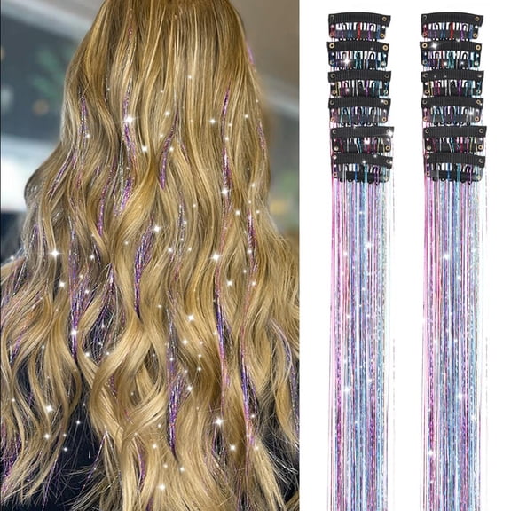 Hair Tinsel Extensions 12-Pack 20 Inch Rainbow - Clip-in Glitter Hair Accessories