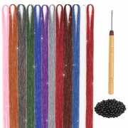 Hair Tinsel Kit 12 Colors 47inch 2400 Strands Silver Glitter Extensions Heat Resistant Party Herbiar