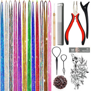 Hair Tinsel Kit, Fairy Tinsel Hair Extensions With Tool 2760 Strands 12 Colors Holographic Hair Tinsel Heat Resistant Sparkling Hair Glitter for Party 48 Inch