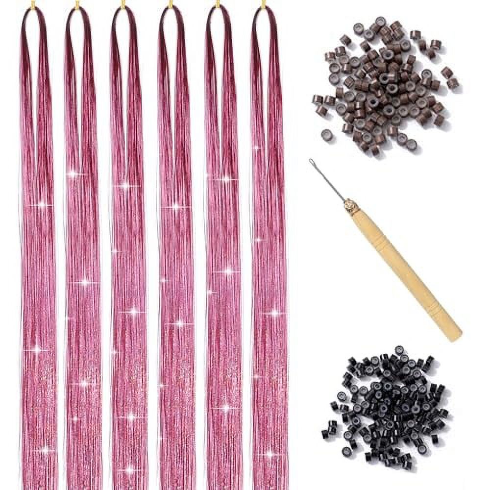 Hair Tinsel Kit with Tool 6pcs 1200 Strands Tinsel Hair Extensions