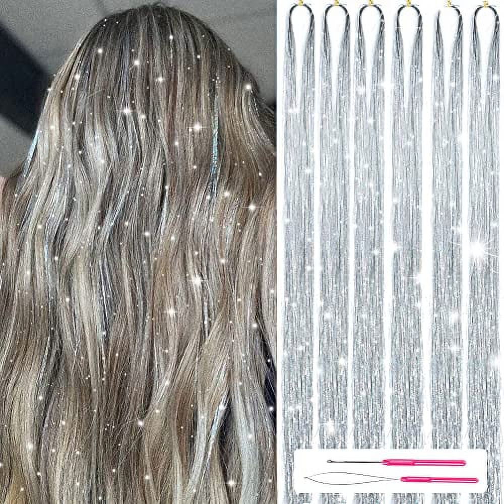 Hair Tinsel Kit With Tools 47Inch 1200 Strands Glitter Hair Extensions Sparkling Shiny Hair