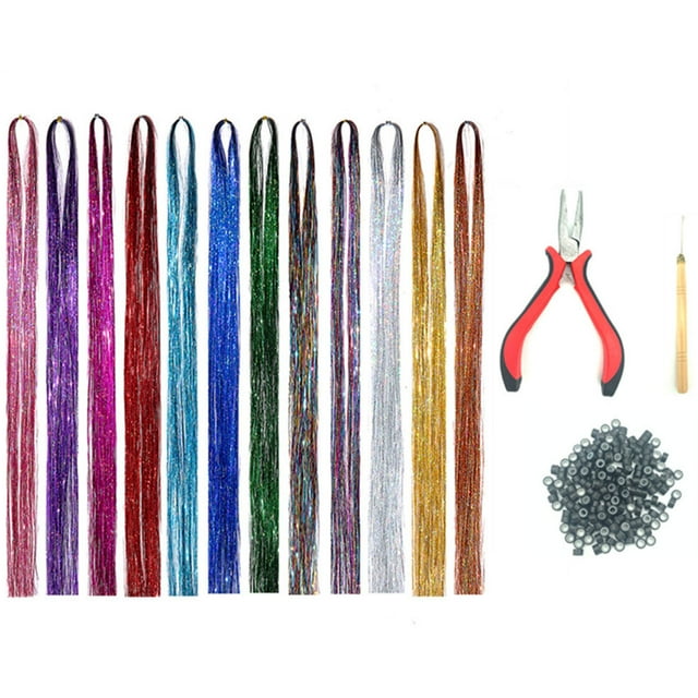 Hair Tinsel Kit with Tools, Easy to Use Glitter Tinsel Hair Extensions