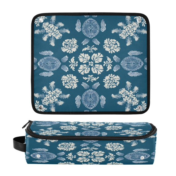 Hair Tool Organizer Bag with Heat Resistant Mat Removable Travel Storage Case for Hot Air Brushes Curling Irons Abstract Turtle Pattern