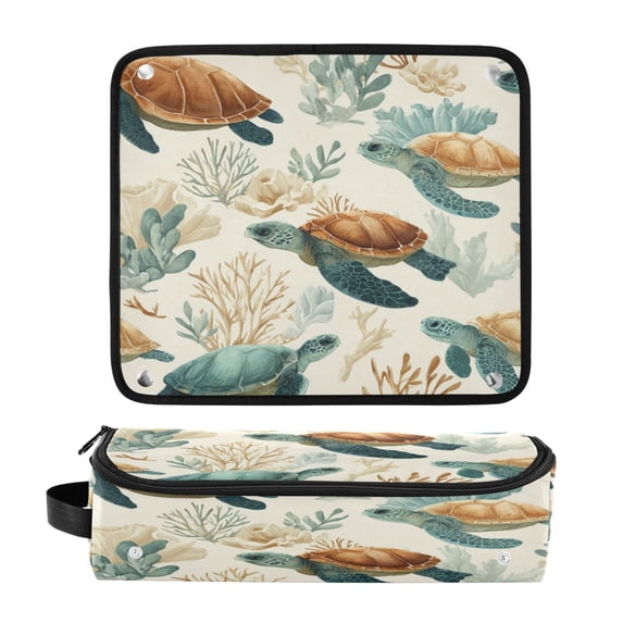 Hair Tool Organizer Bag with Heat Resistant Mat Removable Travel Storage Case for Hot Air Brushes Curling Irons Adorable Turtles Pattern