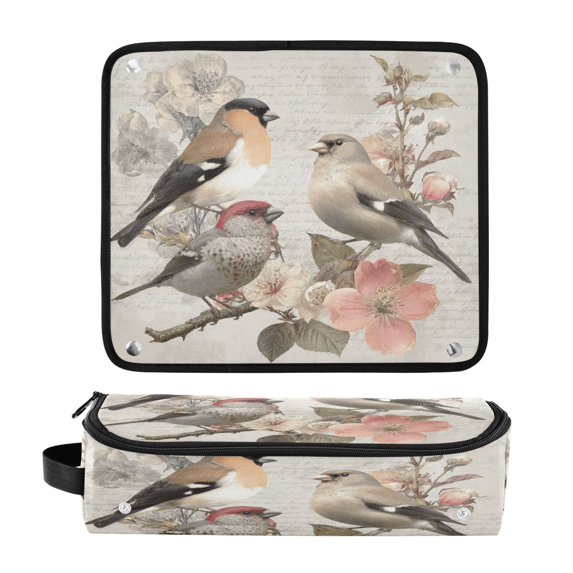 Hair Tool Organizer Bag with Heat Resistant Mat Removable Travel Storage Case for Hot Air Brushes Curling Irons Beautiful Birds Sitting on Branches