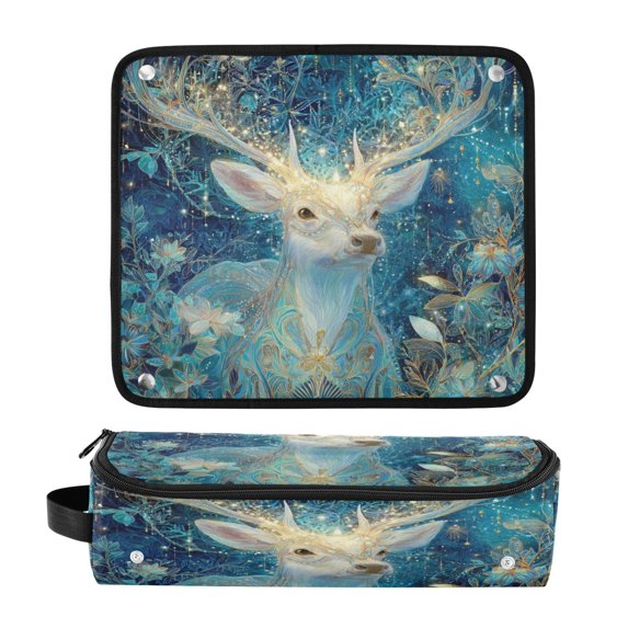 Hair Tool Organizer Bag with Heat Resistant Mat Removable Travel Storage Case for Hot Air Brushes Curling Irons Beautiful Glowing Deer