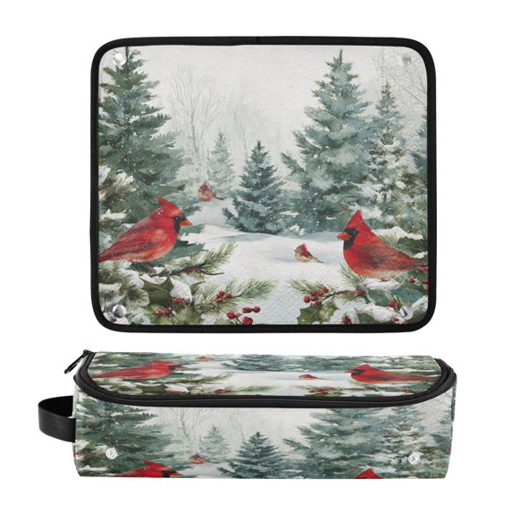 Hair Tool Organizer Bag with Heat Resistant Mat Removable Travel Storage Case for Hot Air Brushes Curling Irons Beautiful Winter Forest Painting
