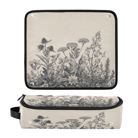 Hair Tool Organizer Bag with Heat Resistant Mat Removable Travel Storage Case for Hot Air Brushes Curling Irons Black and White Ink Drawing
