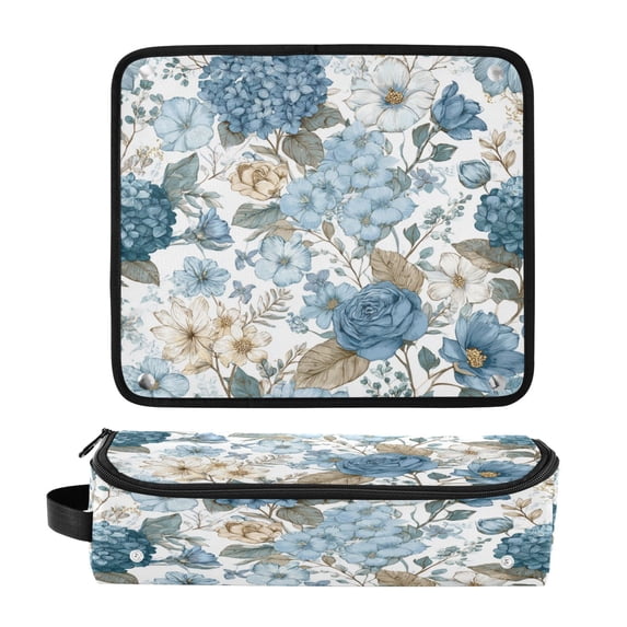 Hair Tool Organizer Bag with Heat Resistant Mat Removable Travel Storage Case for Hot Air Brushes Curling Irons Blue Floral Seamless Pattern