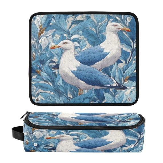 Hair Tool Organizer Bag with Heat Resistant Mat Removable Travel Storage Case for Hot Air Brushes Curling Irons Blue Seagull