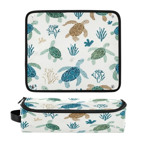 Hair Tool Organizer Bag with Heat Resistant Mat Removable Travel Storage Case for Hot Air Brushes Curling Irons Blue and Green Turtles