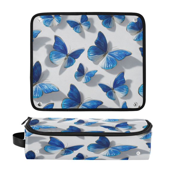 Hair Tool Organizer Bag with Heat Resistant Mat Removable Travel Storage Case for Hot Air Brushes Curling Irons Blue and White Butterfly