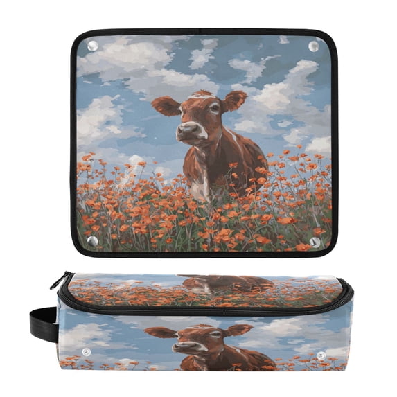 Hair Tool Organizer Bag with Heat Resistant Mat Removable Travel Storage Case for Hot Air Brushes Curling Irons Brown Cow