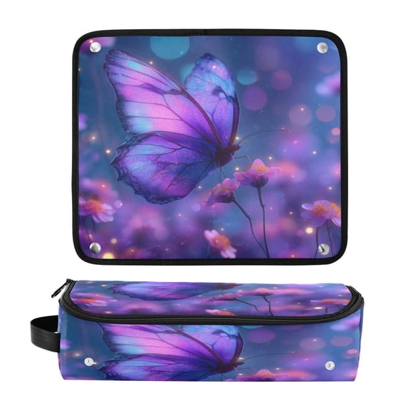 Hair Tool Organizer Bag with Heat Resistant Mat Removable Travel Storage Case for Hot Air Brushes Curling Irons Butterfly with Glowing Wings