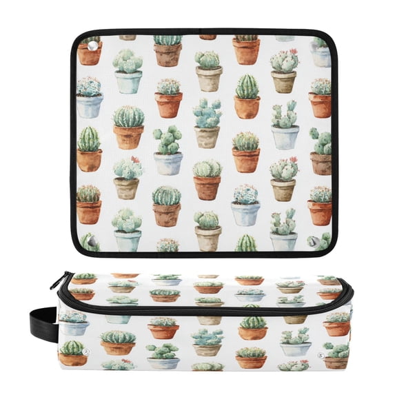 Hair Tool Organizer Bag with Heat Resistant Mat Removable Travel Storage Case for Hot Air Brushes Curling Irons Cactus in Pots Pattern